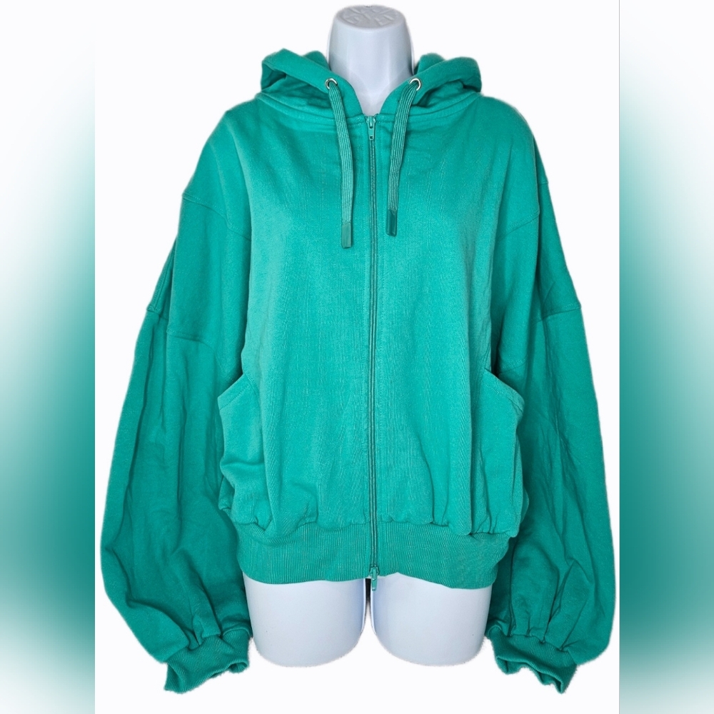 NWT Mono B Women's Oversized Full Zip Hoodie #KJZ12285 Green Size S/M